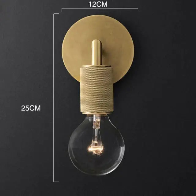 Brass Glass Wall Lamp wall sconce with knurled socket and exposed filament bulb 12 cm backplate on Tampa Home & Garden Store