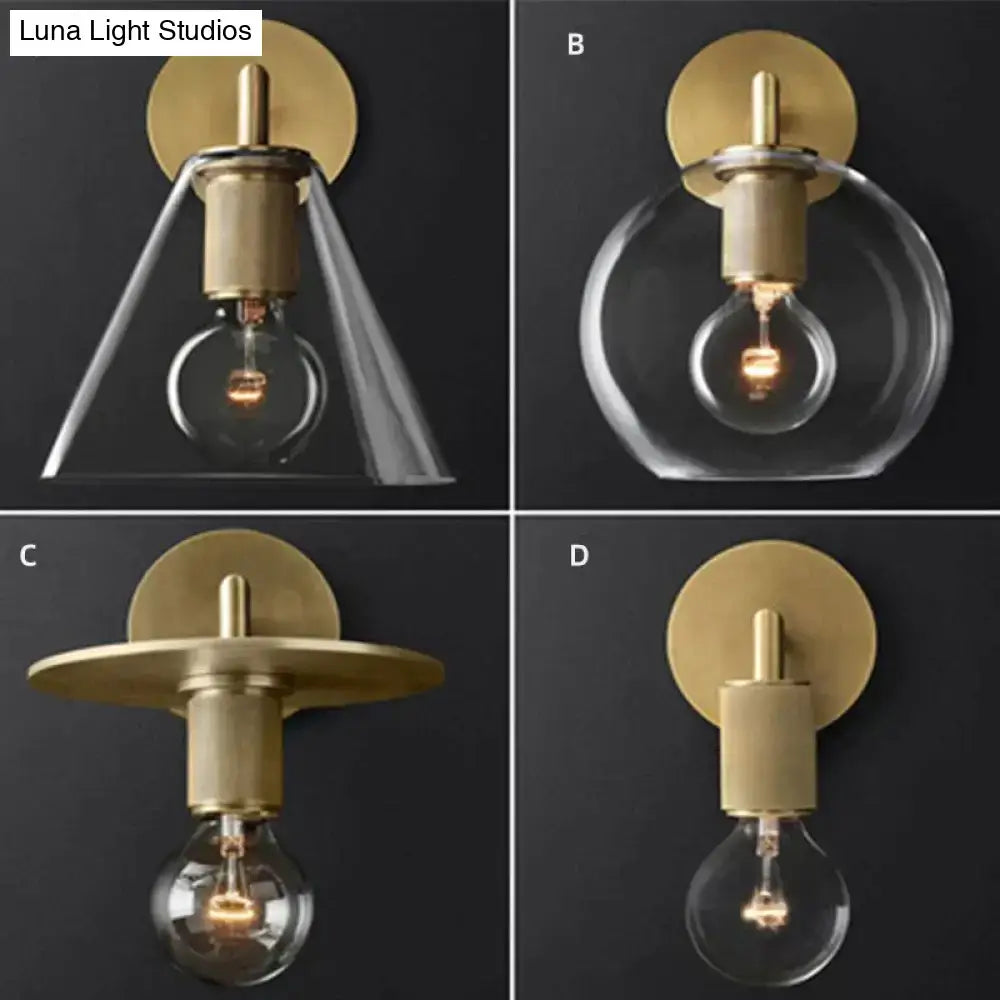 Brass Glass Wall Lamp wall sconces set of 4 with glass bulbs by Decorbites on Tampa Home & Garden Store
