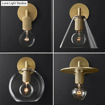 Brass Glass Wall Lamp by Decorbites; gold-tone brass with clear glass bulb, four styles on Tampa Home & Garden Store