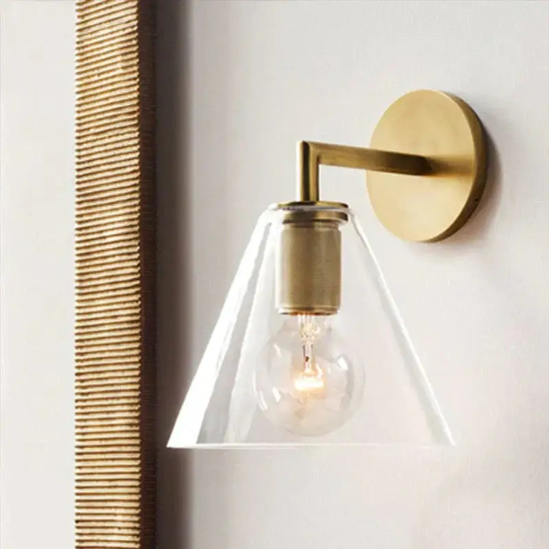 Brass Glass Wall Lamp sconce with clear cone shade by Decorbites on Tampa Home & Garden Store