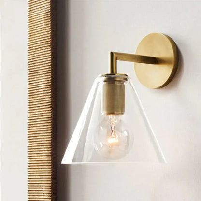 Brass Glass Wall Lamp sconce with clear cone shade by Decorbites on Tampa Home & Garden Store