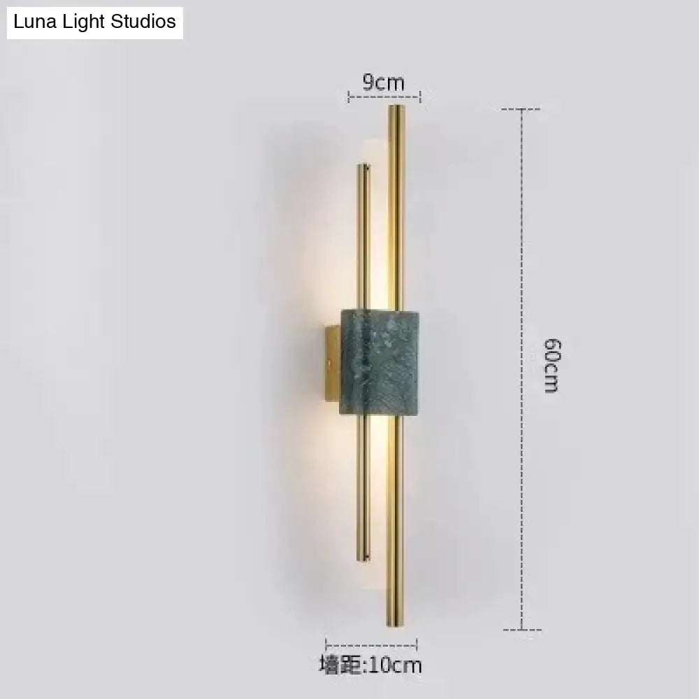 Wall light Modern brass and green marble LED lamp with gold rods and marble block on wall on Tampa Home & Garden Store