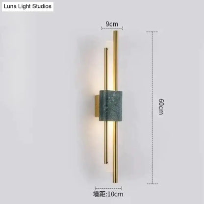 Wall light Modern brass and green marble LED lamp with gold rods and marble block on wall on Tampa Home & Garden Store