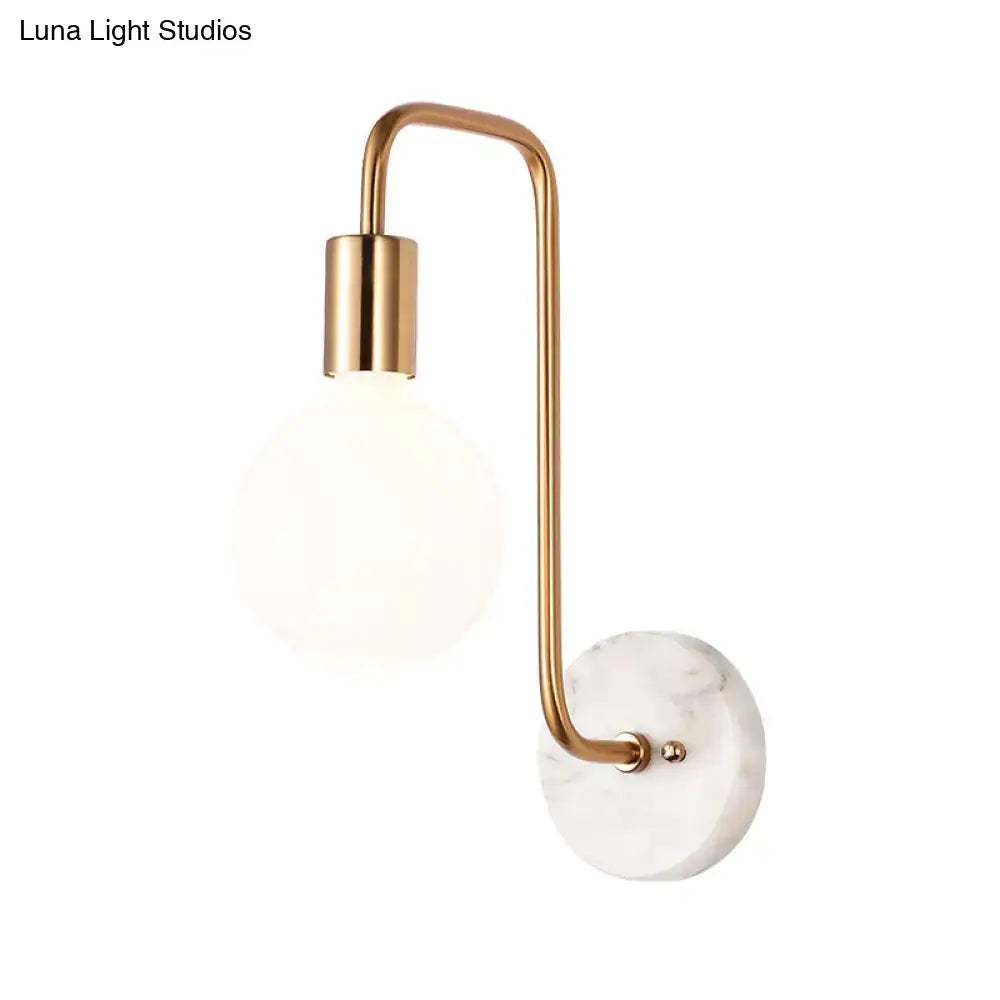 White glass sphere marble sconce with brass curved arm and marble wall mount Decorbites on Tampa Home & Garden Store