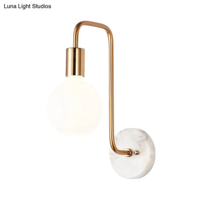 White glass sphere marble sconce with brass curved arm and marble wall mount Decorbites on Tampa Home & Garden Store