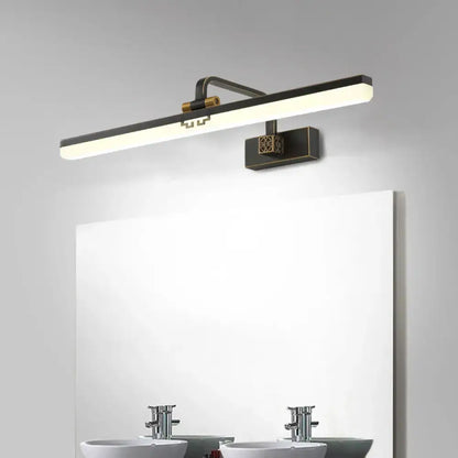 Brass Black Wall Sconce by Decorbites modern long bar light with backplate above mirror on Tampa Home & Garden Store