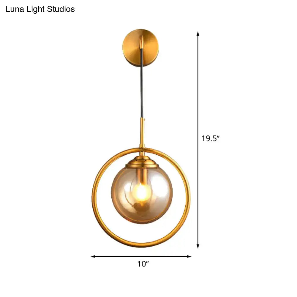 Brass Circular Wall Lamp with glass orb globe and ring frame by Decorbites on Tampa Home & Garden Store