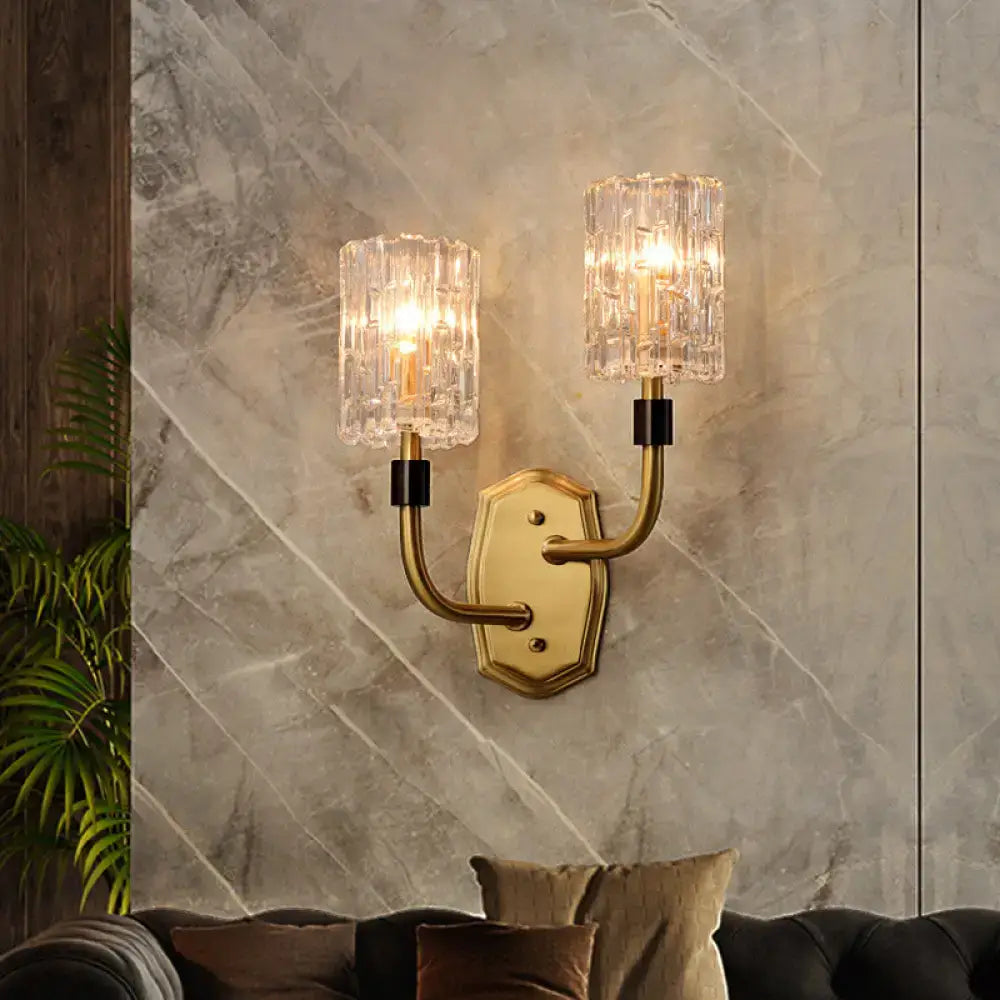 Brass glass wall sconce with crystal shades by Decorbites, 2-light on Tampa Home & Garden Store