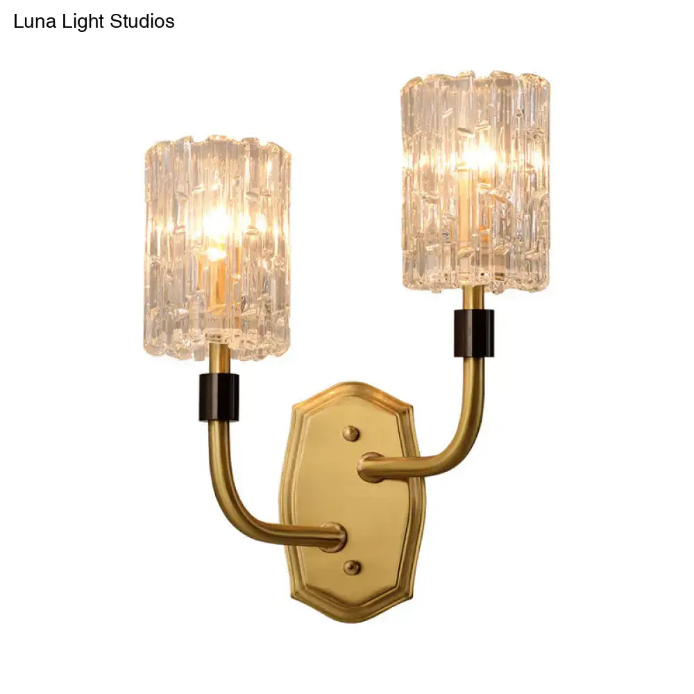 Brass glass wall sconce Decorbites, 2-light hallway with crystal shades on Tampa Home & Garden Store