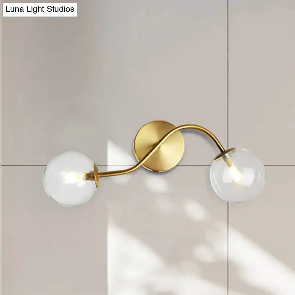Modern Brass Clear Tan Glass Wall Lamp Two Light