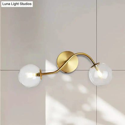 Modern Brass Clear Tan Glass Wall Lamp Two Light