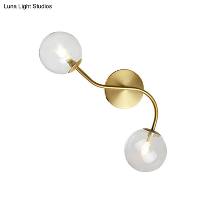 Modern Brass Clear Tan Glass Wall Lamp Two Light