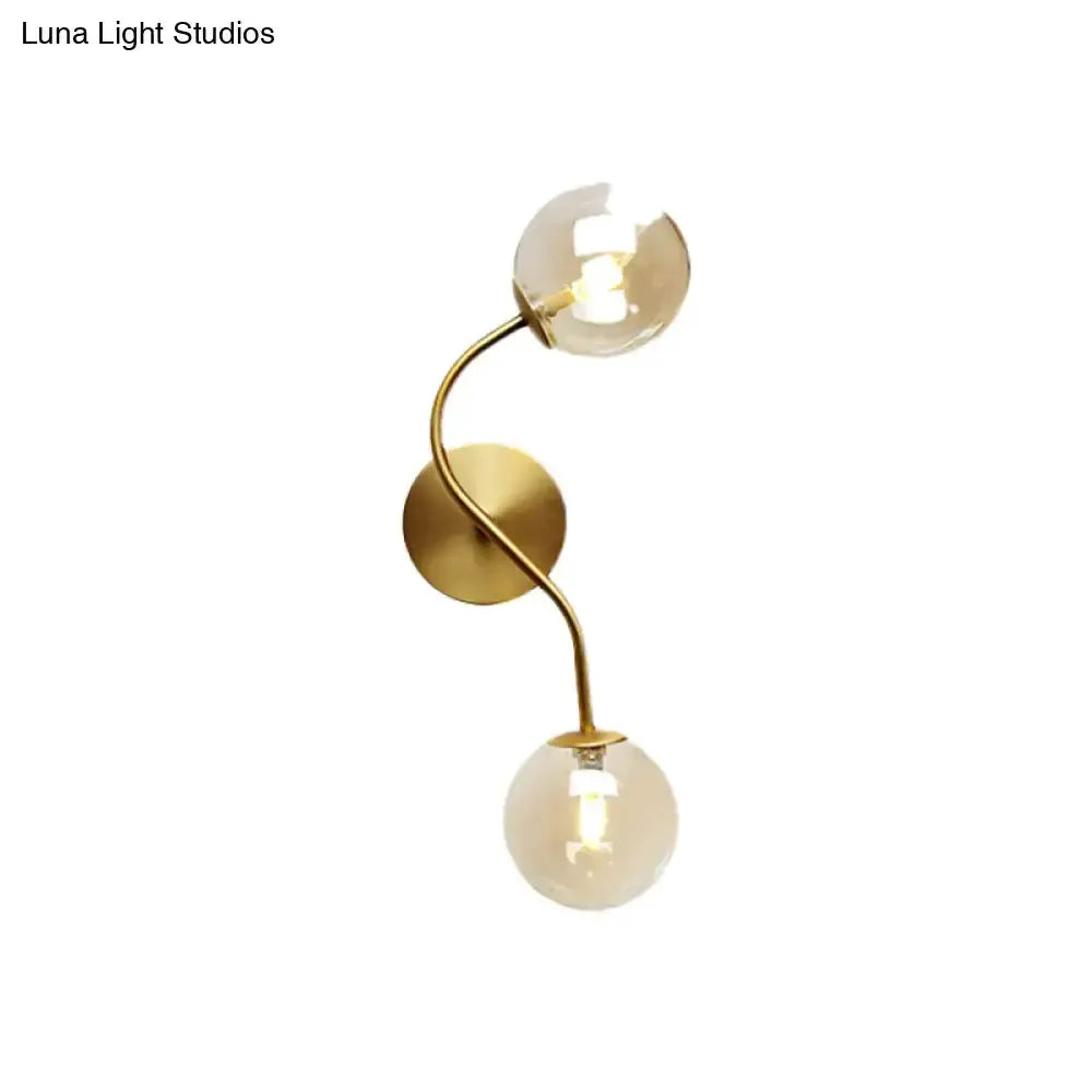 Modern Brass Clear Tan Glass Wall Lamp Two Light