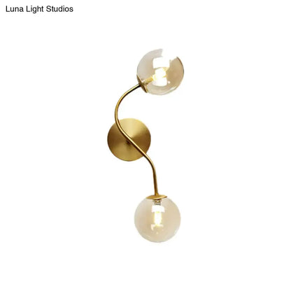 Modern Brass Clear Tan Glass Wall Lamp Two Light