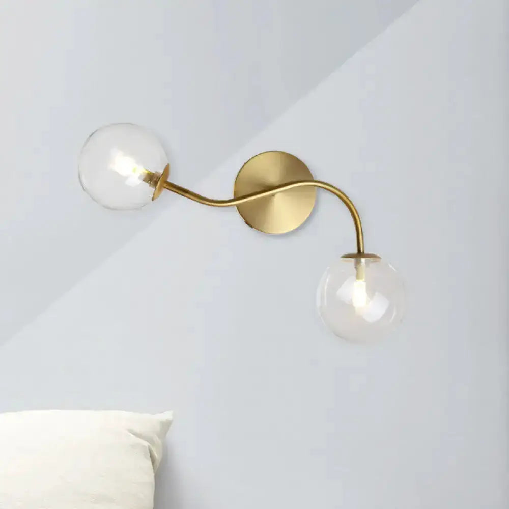 Modern Brass Clear Tan Glass Wall Lamp Two Light