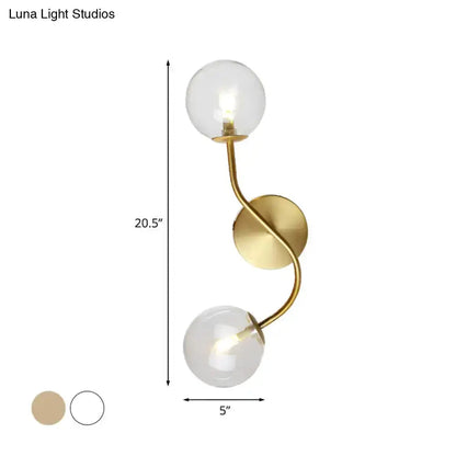 Modern Brass Clear Tan Glass Wall Lamp Two Light