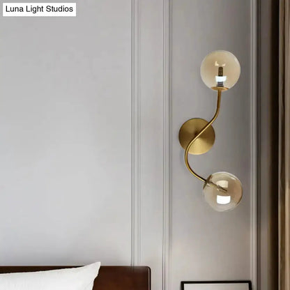 Modern Brass Clear Tan Glass Wall Lamp Two Light