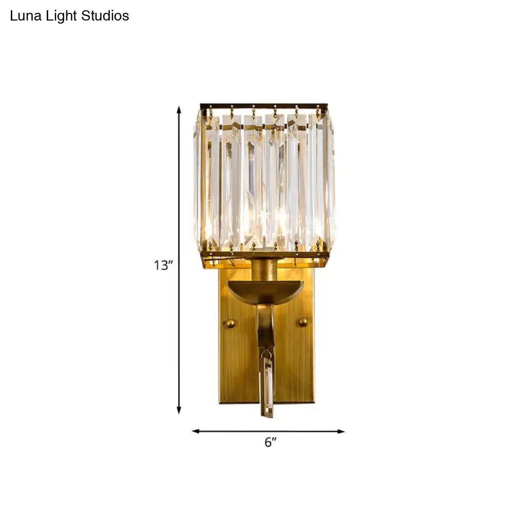 Brass Crystal Block Light wall sconce with crystal prisms, 13in tall, 6in wide, Decorbites on Tampa Home & Garden Store