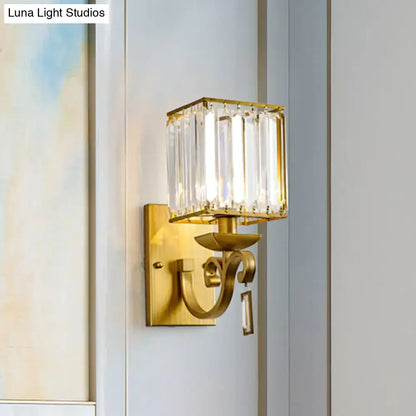 Brass crystal block light wall sconce with glass prism shade Decorbites on Tampa Home & Garden Store