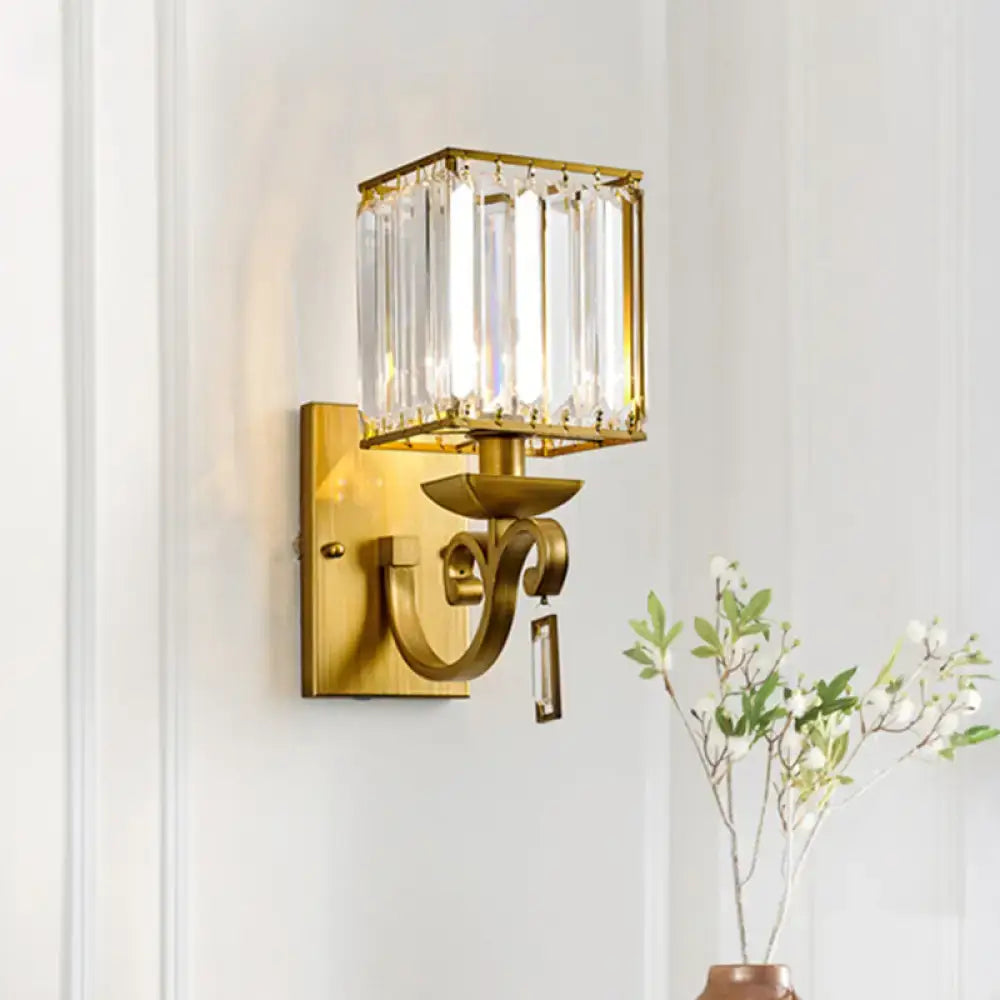 Brass Crystal Block Light wall sconce by Decorbites, gold finish with crystal block shade on Tampa Home & Garden Store