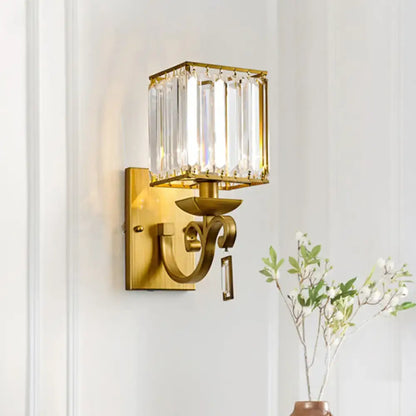 Brass Crystal Block Light wall sconce by Decorbites, gold finish with crystal block shade on Tampa Home & Garden Store