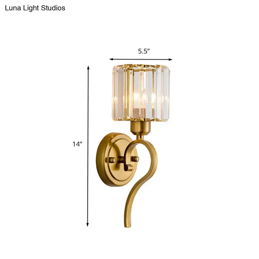 Crystal Cylinder Wall Sconce with crystal shade in gold brass finish by Decorbites on Tampa Home & Garden Store