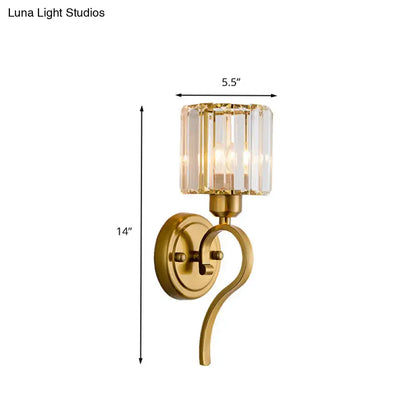 Crystal Cylinder Wall Sconce with crystal shade in gold brass finish by Decorbites on Tampa Home & Garden Store