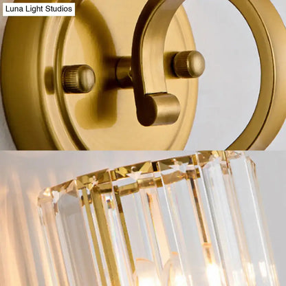 Crystal Cylinder Wall Sconce gold brass finish with faceted crystal prisms on Tampa Home & Garden Store