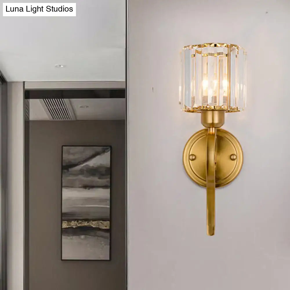 Crystal Cylinder Wall Sconce brass finish with crystal shade, wall-mounted Decorbites on Tampa Home & Garden Store