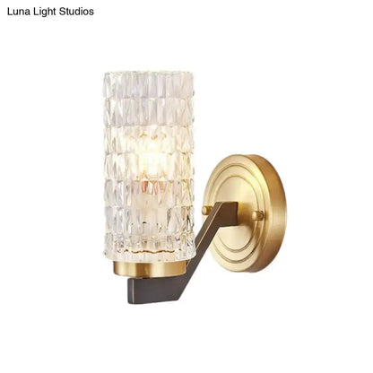 Brass Crystal Flush Wall Sconce and Bedside Lamp