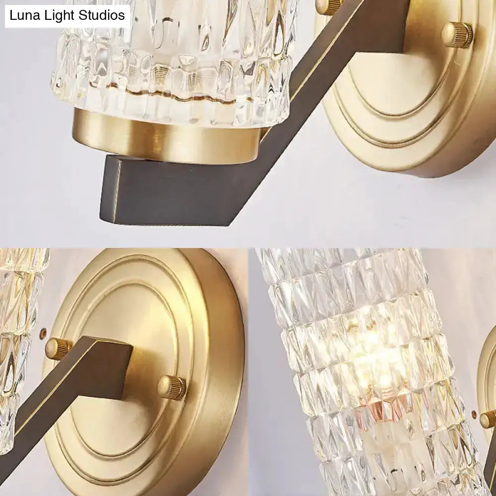 Brass Crystal Flush Wall Sconce and Bedside Lamp
