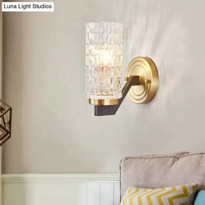 Brass Crystal Flush Wall Sconce and Bedside Lamp
