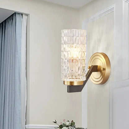 Brass Crystal Flush Wall Sconce and Bedside Lamp