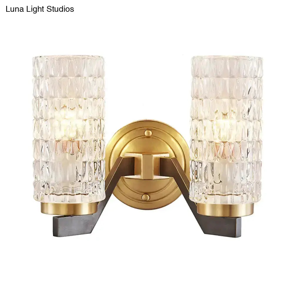 Brass Crystal Flush Wall Sconce and Bedside Lamp