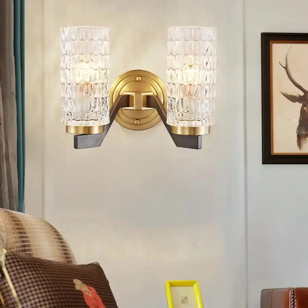 Brass Crystal Flush Wall Sconce and Bedside Lamp