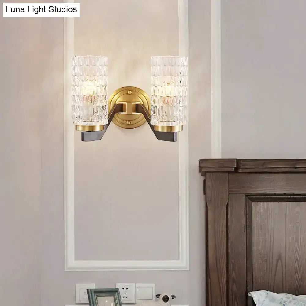 Brass Crystal Flush Wall Sconce and Bedside Lamp