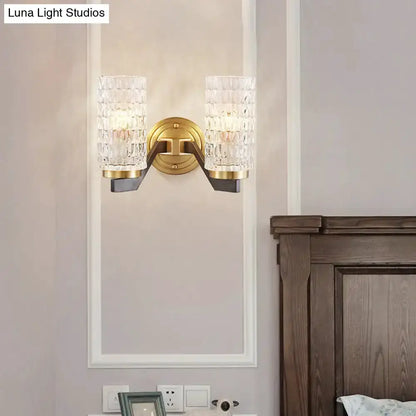 Brass Crystal Flush Wall Sconce and Bedside Lamp