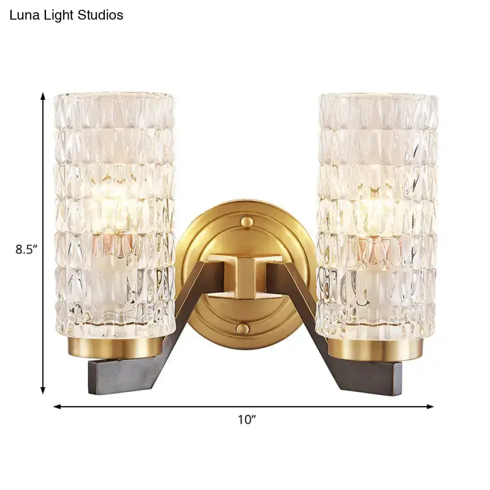 Brass Crystal Flush Wall Sconce and Bedside Lamp