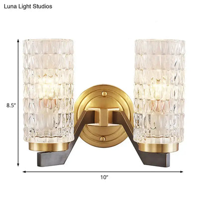 Brass Crystal Flush Wall Sconce and Bedside Lamp