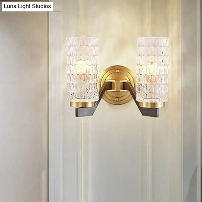 Brass Crystal Flush Wall Sconce and Bedside Lamp