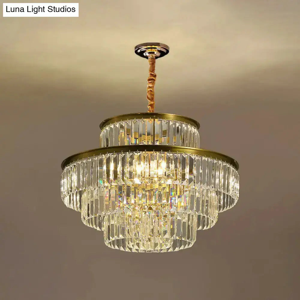 Modern brass crystal prism pendant light for living room with crystal strands Decorbites on Tampa Home & Garden Store