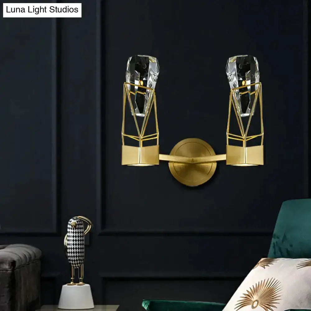 Modern Brass Crystal Rock Wall Sconce Fixture