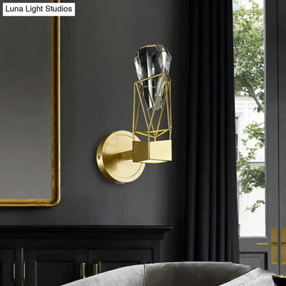 Modern Brass Crystal Rock Wall Sconce Fixture