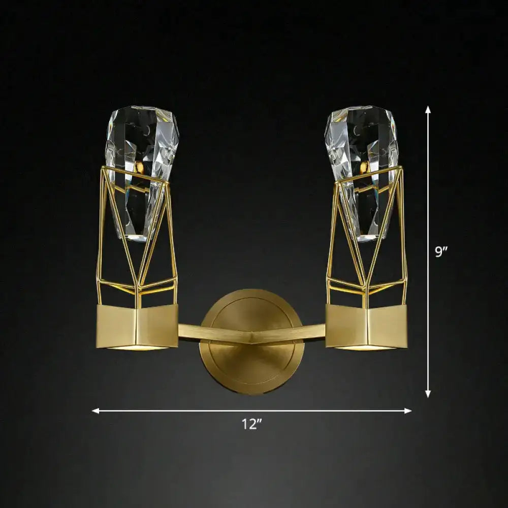 Modern Brass Crystal Rock Wall Sconce Fixture