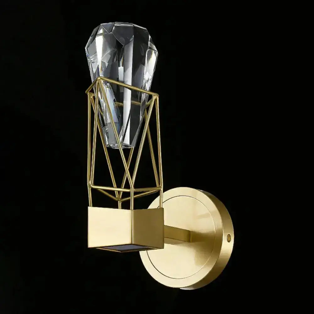 Modern Brass Crystal Rock Wall Sconce Fixture