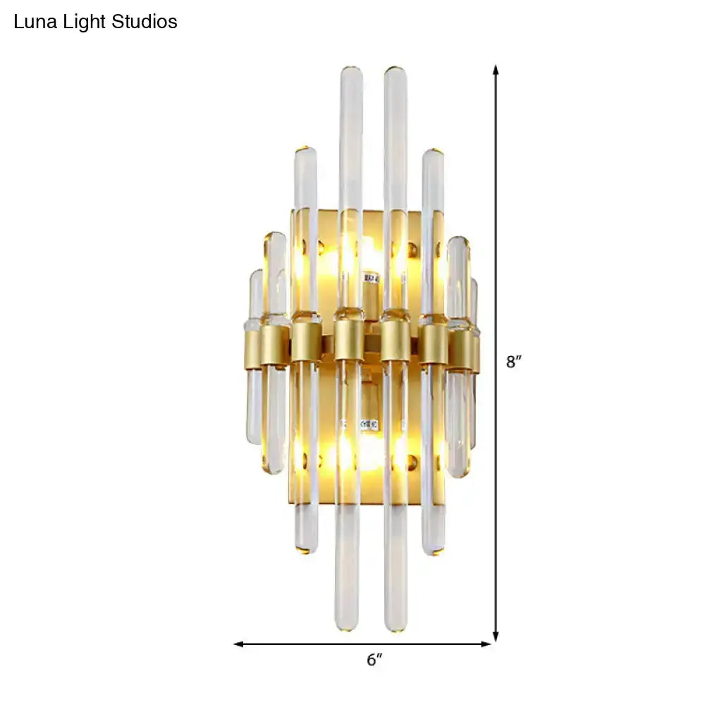 Modern brass crystal tube wall sconce with glass tubes 8in tall 6in wide on Tampa Home & Garden Store