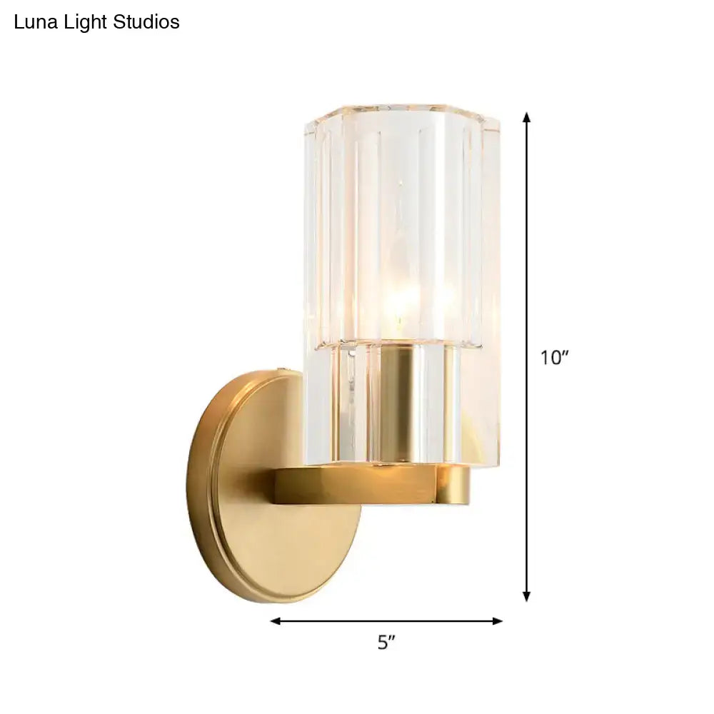 Brass crystal wall sconce with clear faceted glass shade, 10-inch tall, 5-inch wide on Tampa Home & Garden Store