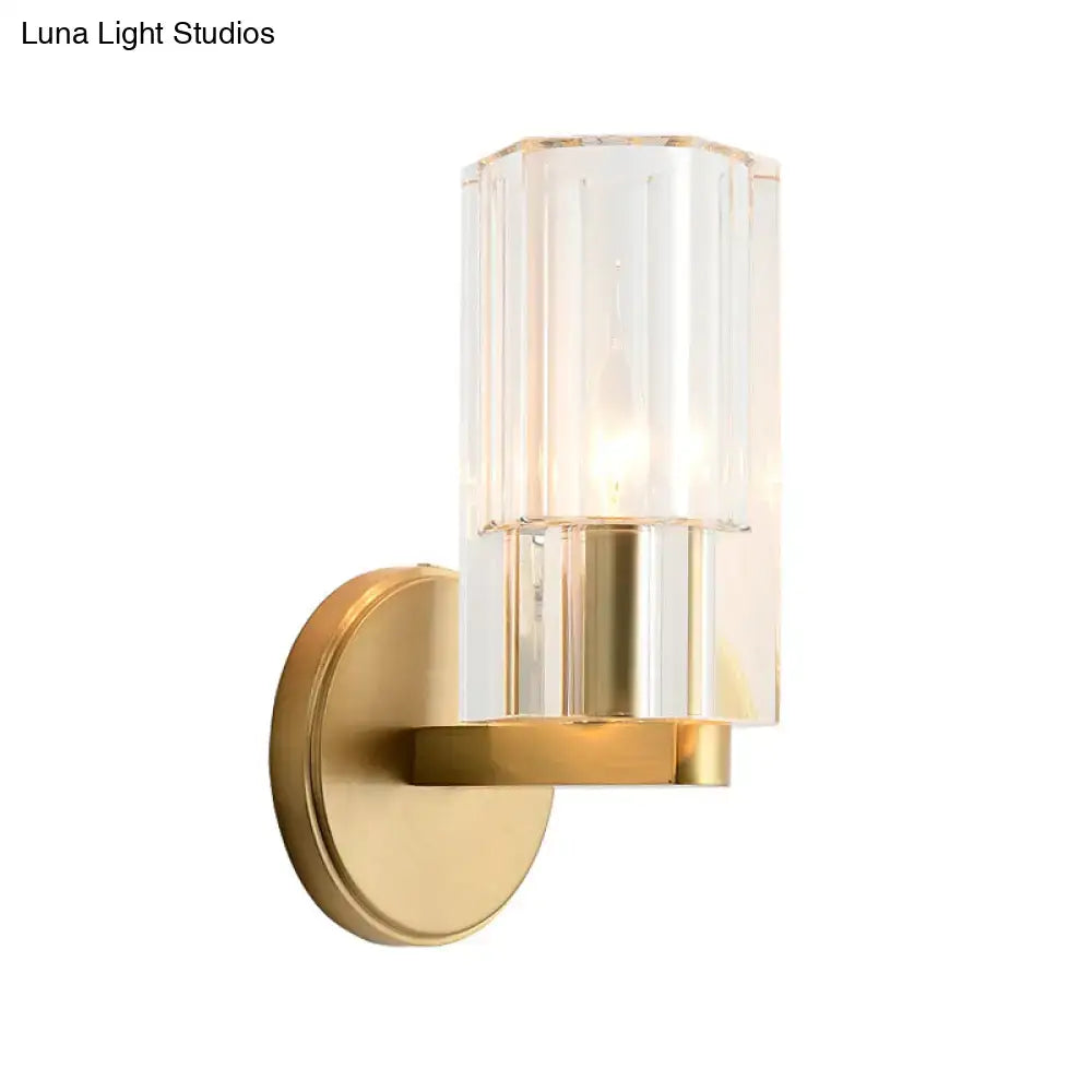 Decorbites brass crystal wall mount lamp with clear glass shade and round backplate on Tampa Home & Garden Store