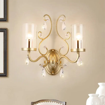 Brass Crystal Glass 2-Bulb Sconce by Decorbites with crystal drops and glass shades on Tampa Home & Garden Store