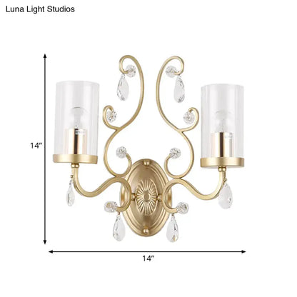 Brass Crystal Glass 2-Bulb Sconce by Decorbites, gold finish with crystal drops and glass shades on Tampa Home & Garden Store